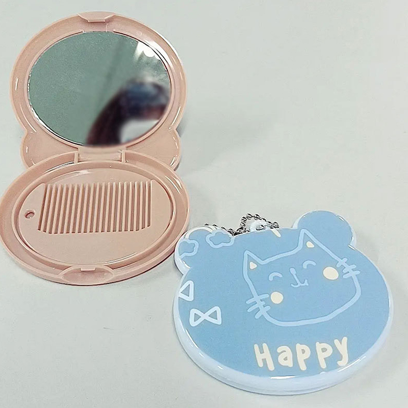 1pc Mini Folding Mirror Hair Brush Cute Cartoon Bear Hair Comb Small Portable Kids Girl Hair Accessories Makeup Tool 5a63
