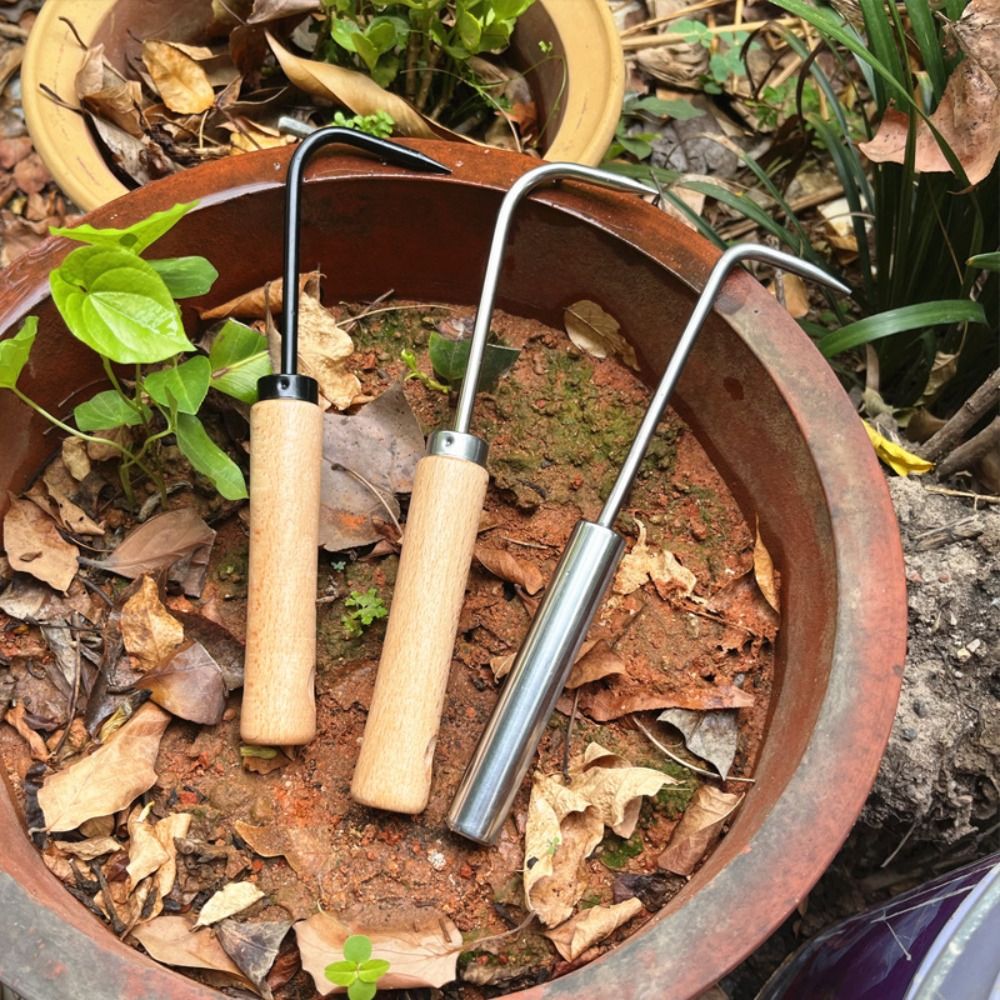 Grass Puller Single Claw Wooden Handle Root Hook Robust Portable Grass Hook Comfortable Handle Root Remover Bonsai Maintenance
