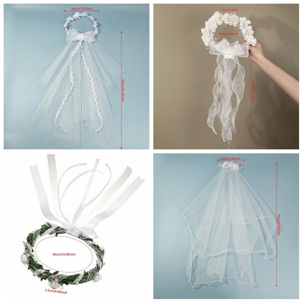 Elegant Bow Veil Hair Clip Mesh Lace Girls Head Gauze Cloth Beads White Bridal Tulle Engagement