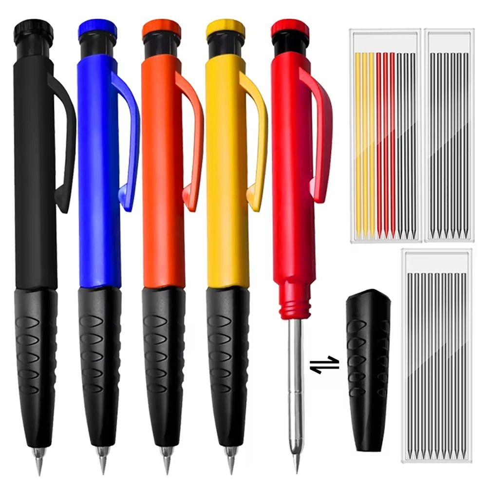 1Set Durable 2.8mm Woodworking Pencil Deep Hole Marking Long Head Mechanical Pencil Built-in Sharpener Metal Solid Carpenter Pencil Woodworking Construction