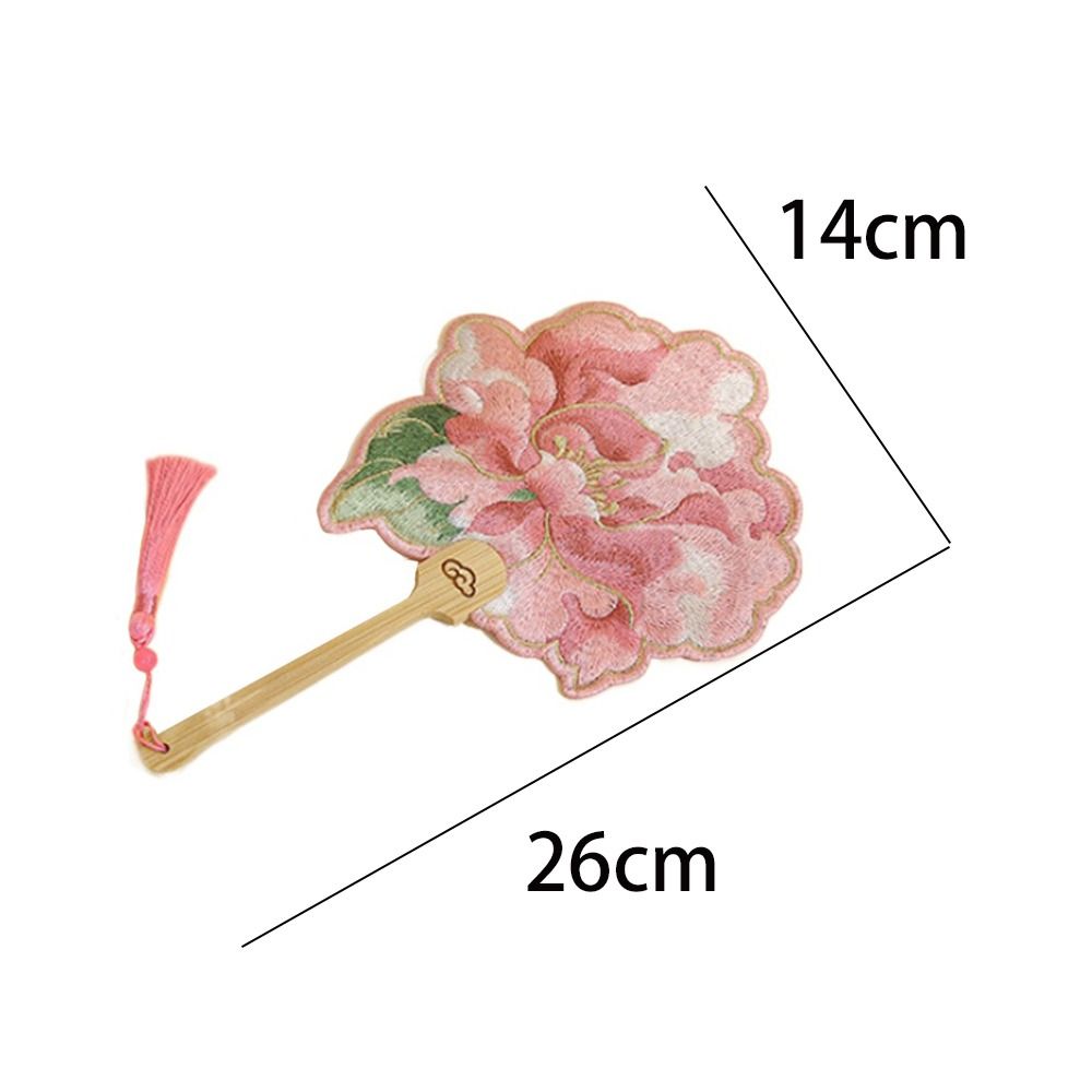 Hanfu Handheld Embroidered Round Fan with Pendant Tassels Chinese Style Fan Lotus Floral Shaped Group Fan Photography Prop