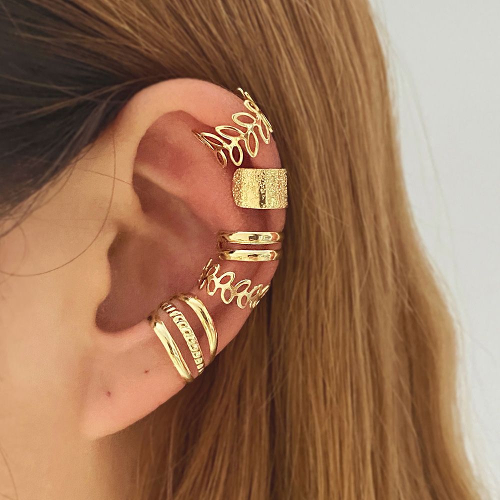 Fashion Jewelry Hollow Girl For Women C-Shape Gift Leaves Ear Cuff Earrings Ear Bone Clips Earring Set