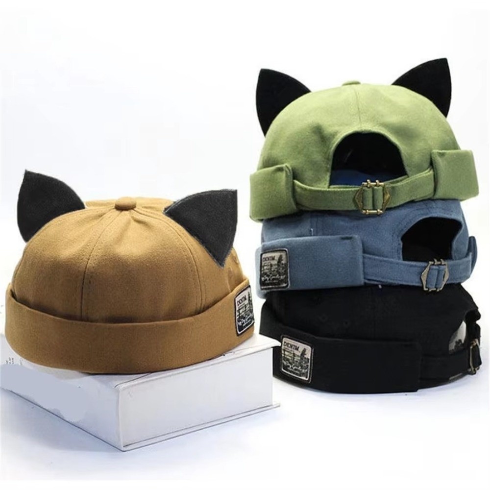 Creative Cute Cat Ears Brimless Hat Adjustable Without Brim Woman's Landlord Hat Unisex Breathable Solid Color Docker Hat Outdoor