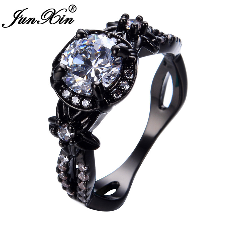 JUNXIN Boho Female Flower Star Rings For Wo Gold Filled Blue Red Pink Zircon Stone Wedding Ring Jewelry