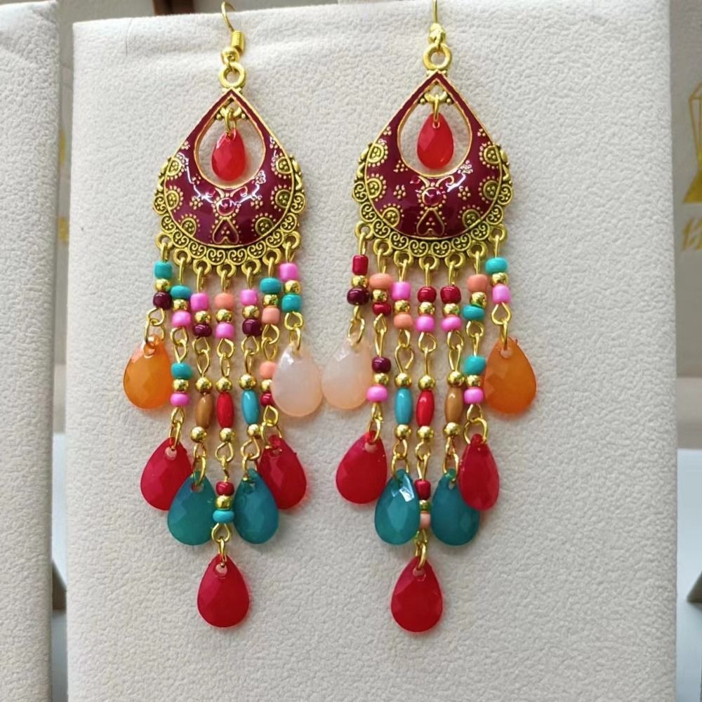Colorful Bohemia Style Bohemian Tassel Earring Heart Shaped Creative Ethnic Style Earring Retro Geometric Hollow Earrings Gifts
