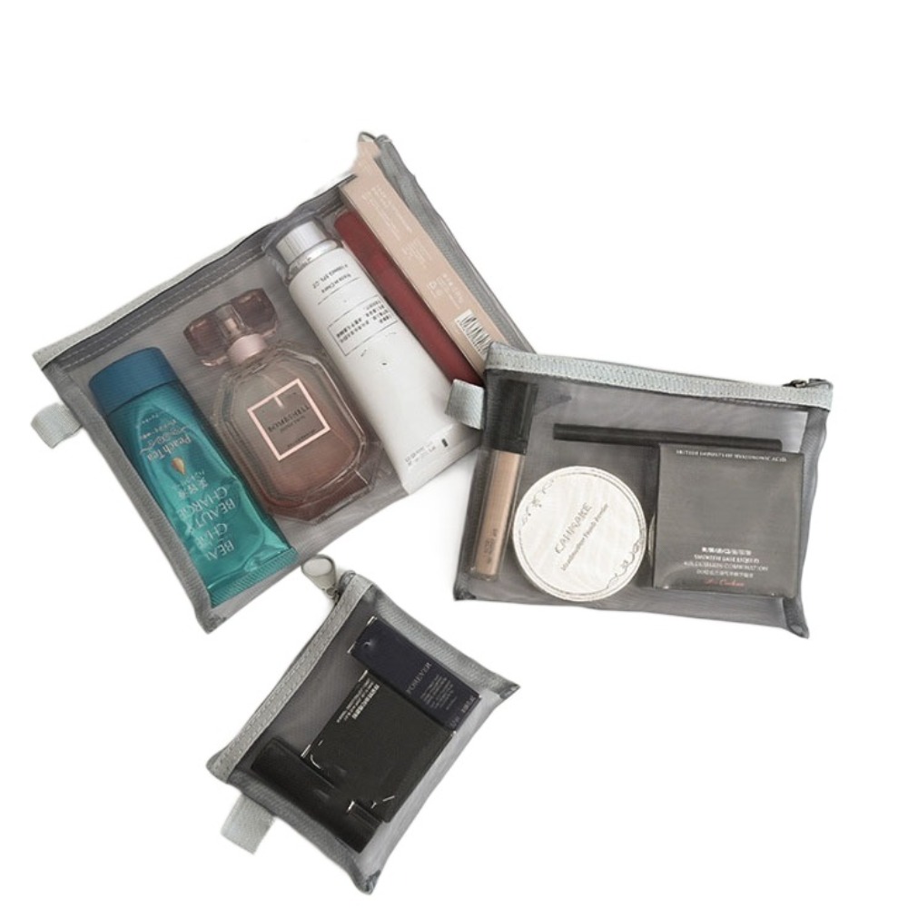 Casual Large Capacity Mesh Cosmetic Bag Zipper Bag Square Bag Storage Toiletry Bag Transparent Lipstick Bag Makeup Bag Travel