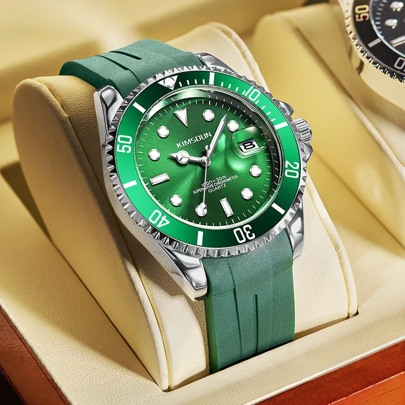 【Hot demand】Goldenquartz Cross-Border Green Water Ghost Silicone Men's Watch Fashion Night Light Waterproof Quartz Watch