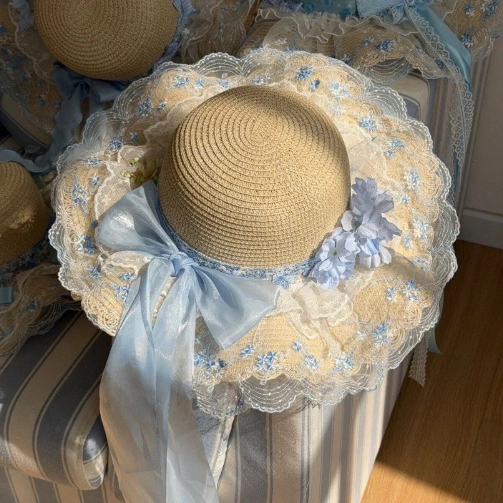 Elegant Floral Lace Visor Hat Women Summer Beach Sun Protection Cap Outdoor Fashion Accessories UV Protection Hats for Ladies