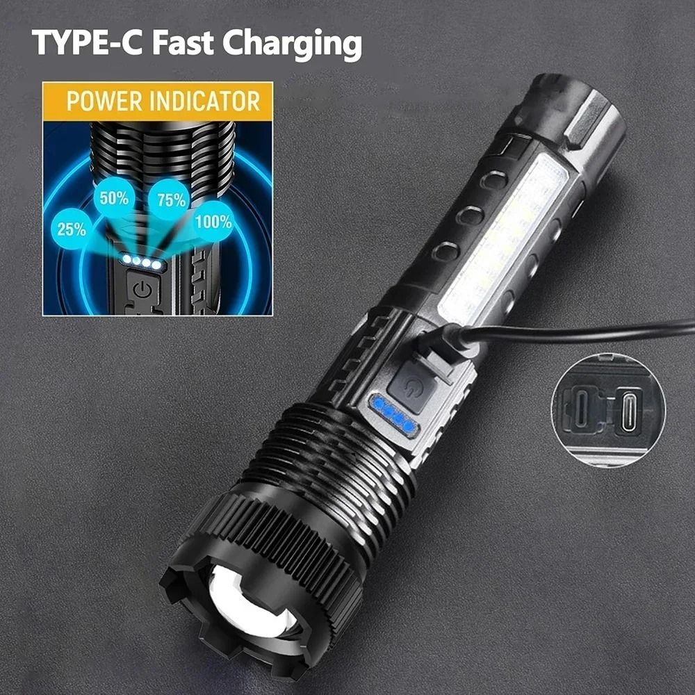 Spotlight Super Bright Strong LED Flashlight Zoomable High Power Laser Flashlight Portable Durable Work Flashlight Outdoor Lighting