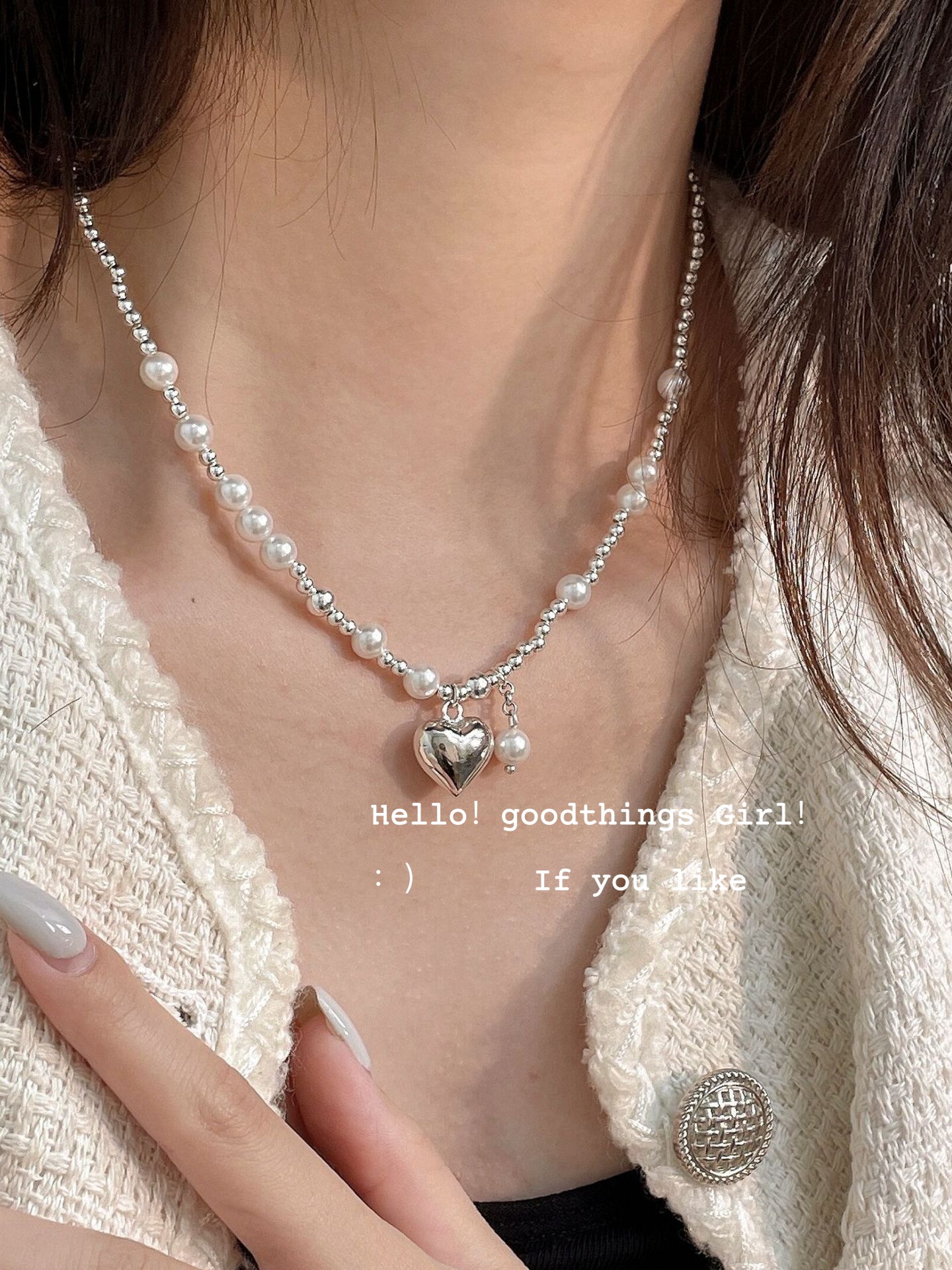 【Mega Sale】High Brightness Pearl Love Necklace Female Niche Design Light Ins Style All-match Stitching Clavicle Chain