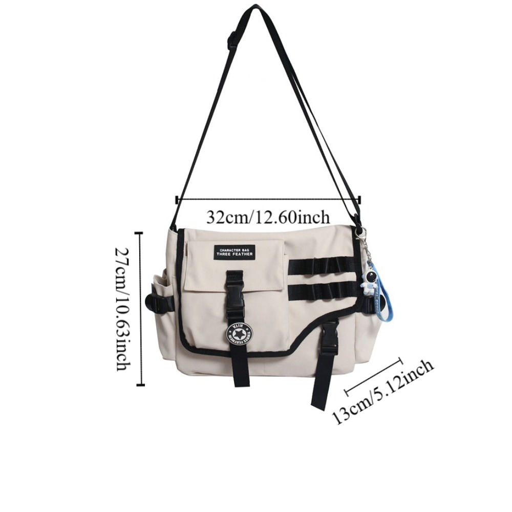 Fashion Harajuku Men Crossbody Bag Square Large Capacity Nylon Postman Bag Lightweight Japanese Style Casual Messenger Bag Unisex
