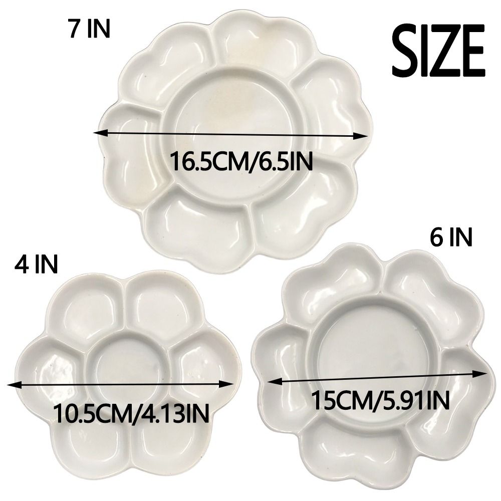 Easy To Clean Ceramic Paint Palette Tray 6/7 Grid Portable Porcelain Palette 3 Size White Mixing Colour Tray for Artist