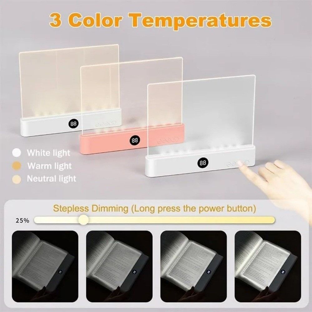 Portable Eye-Caring Design LED Panel Book Light 3 Colors Light Rechargeable Clear LED Flat Light Full Page Illumination Dimmable Panel Night Light Desk Use