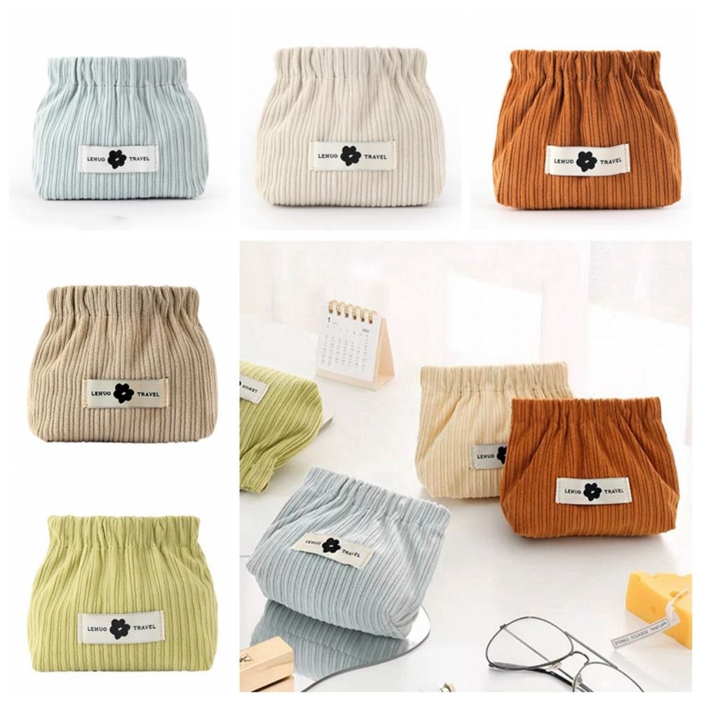 Portable Flower Mini Cosmetic Bag Corduroy Storage Bag Coin Purse Earphone Bag Automatic Closed Leaf Spring Bag Change Storage