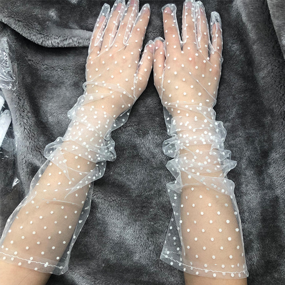 Summer Pair Full Finger Falbala Sunscreen Flexible Accessories Tulle Gloves Spots Gloves Lace Mittens Spots