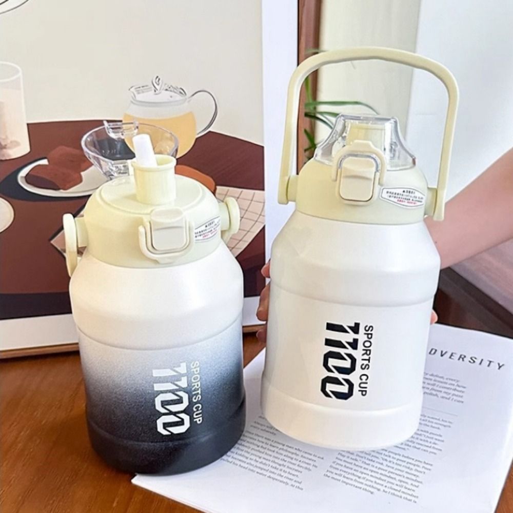 Cute 316 Stainless Steel Hand-held Thermos Cup Insulated Leak Proof Large Capacity Vacuum Flask 1100ml Portable Straw Thermal Water Bottle Children Girls Boy
