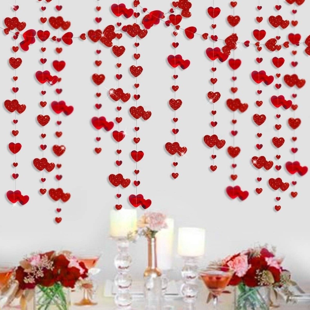 Party Supplies 4m Hanging Love Streamer Glitter Romantic Wedding Garland Paper Reusable Heart Shape String Anniversary
