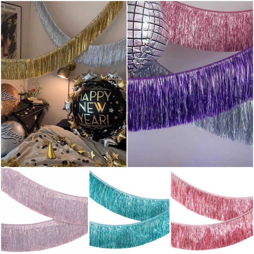 Creative Multicolor Drizzle Garland Encryption Thickening Foil Fringe Metallic Tinsel Background Ornament Tassel String Birthday Decoration
