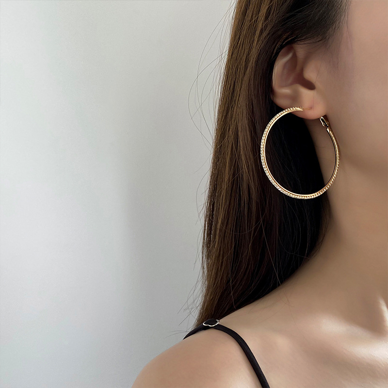 1Pair Light Luxury Full Diamond Big Circle Earrings Shiny Zircon Hoop Earrings For Women All-match Fashion Ear Piercing Jewelry 7DD