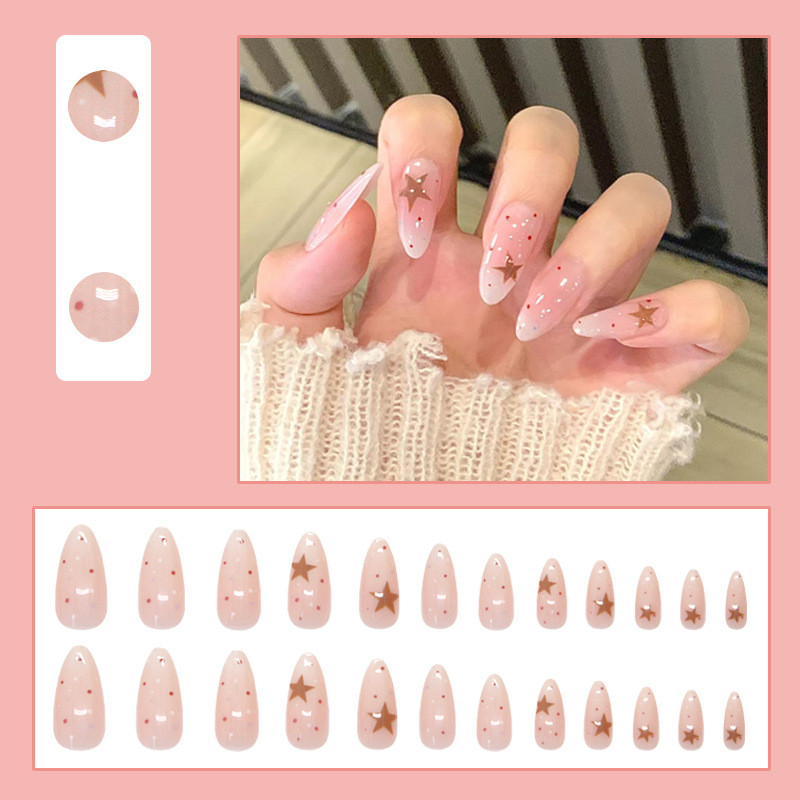 24Pcs Cute Stars Jump Color Dot Gradient Fake Nails with Glue DIY Art Design False Nails Wearable Artificial Nails New 2025