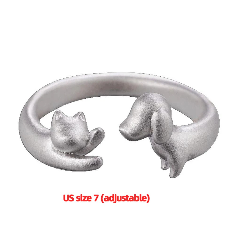 Pet Lovers Color Cat Dog Hug Rings Alloy Material Compact Lovely Outline Animal Ring Fine Polished Workmanship Stable Shape Open Adjustable Ring Birthday Festivals