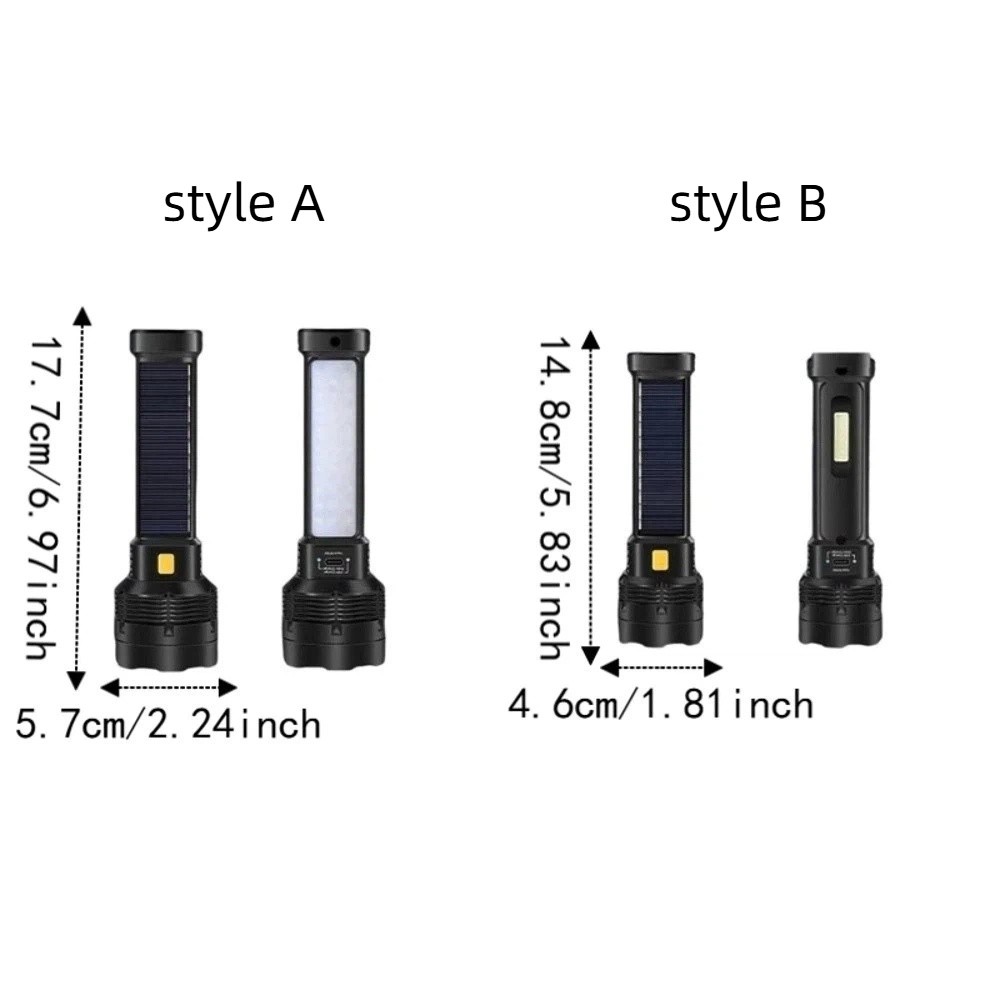 Durable Ultra-Bright Solar Flashlight Focused Light Long-Lasting LED Flashlight COB Side Light Rechargeable Handheld Spotlight Camping