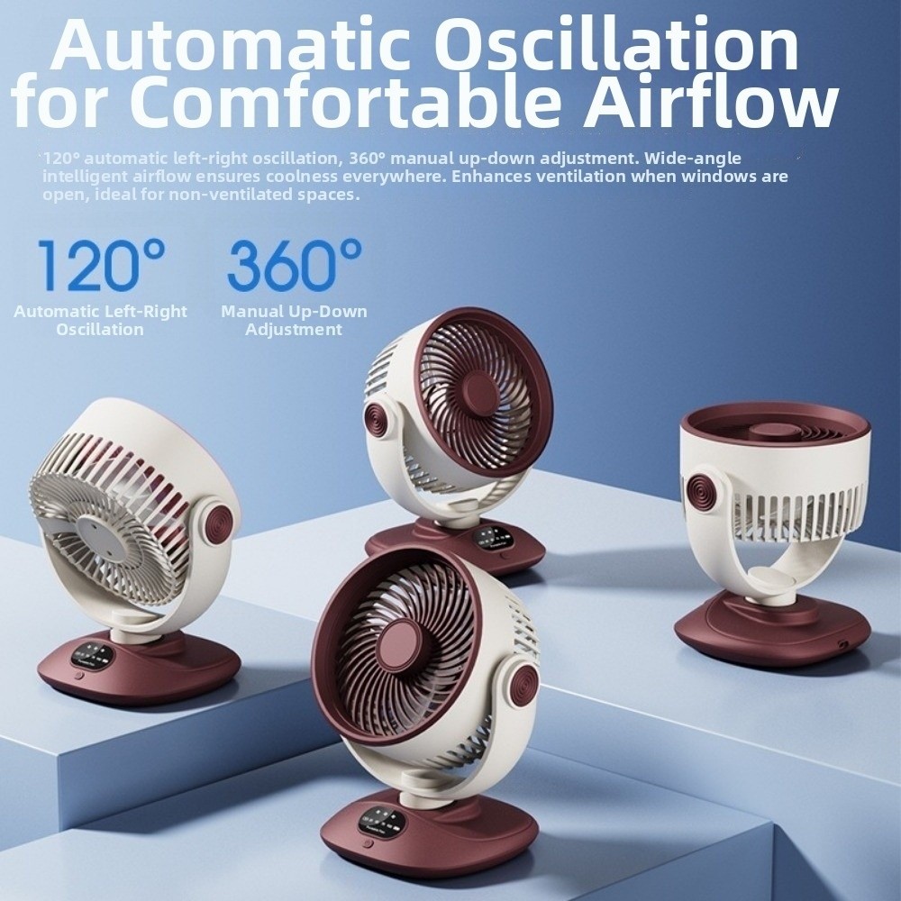 Portable LED Digital Display Desktop Electric Fan 120° Rotating High-Power Air Circulation Fan Strong Wind Silent Outdoor Camping Fan Dorm