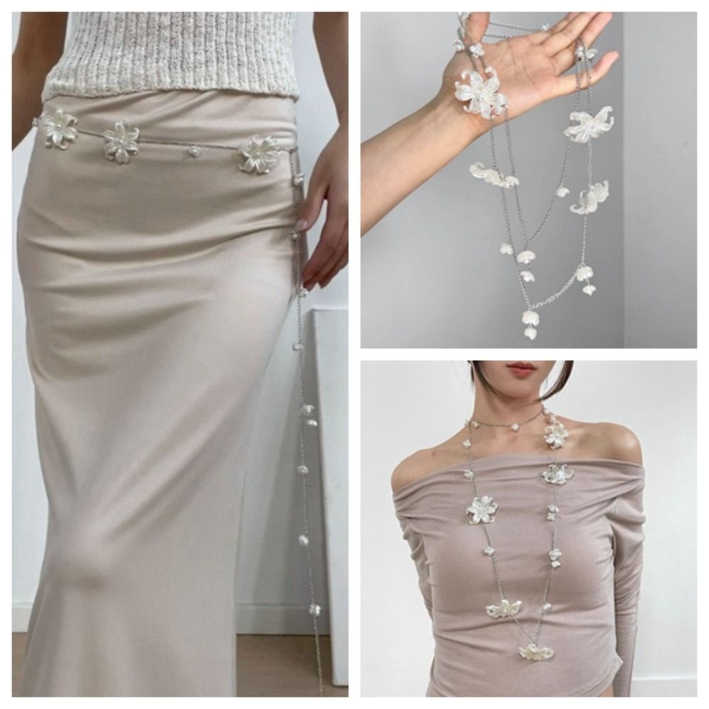 Vintage Y2K Flower Waist Chain Multi-layer Metal Belly Chain Geometric Goth Bohemian Body Chain Girls