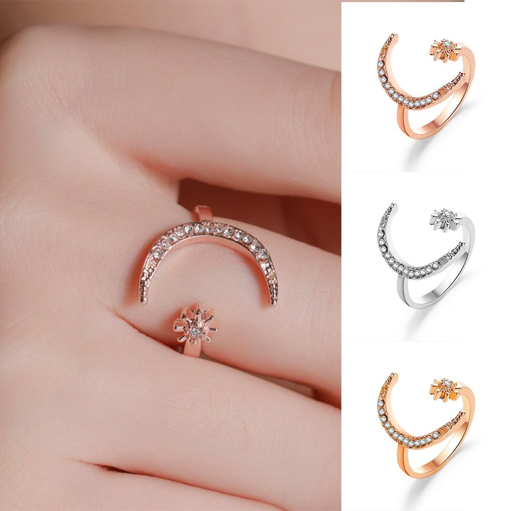 Retro Star Moon Opening Rings Alloy Street Style Couple Ring Adjustable Crescent Moon Ring Decoration