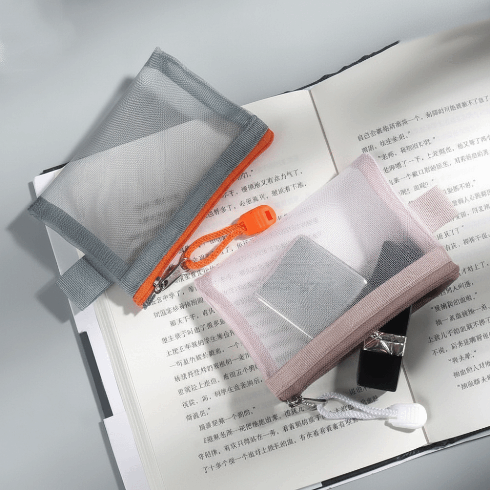 Cute Change Storage Bag Mesh Zipper Bag Cosmetic Bag Card Bag Clear Mesh Bag Solid Color Sanitary Napkin Storage Bag Mini Coin Purse Children
