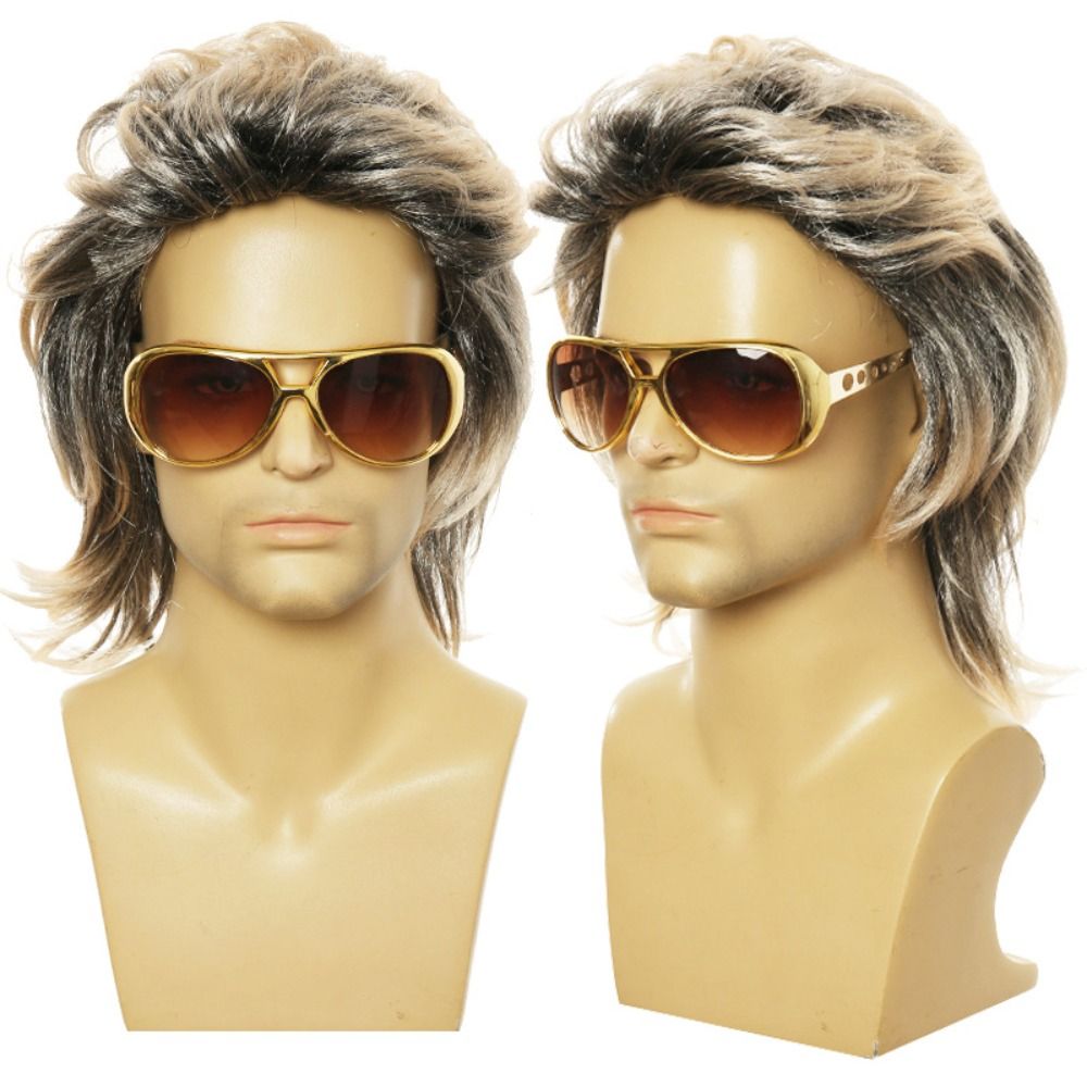 Disco Punk High Quality Fluffy Synthetic Invisible Natural False Halloween Retro Cosplay Wig Men Cosplay Wig Long Straight Wig Short Curly Wig