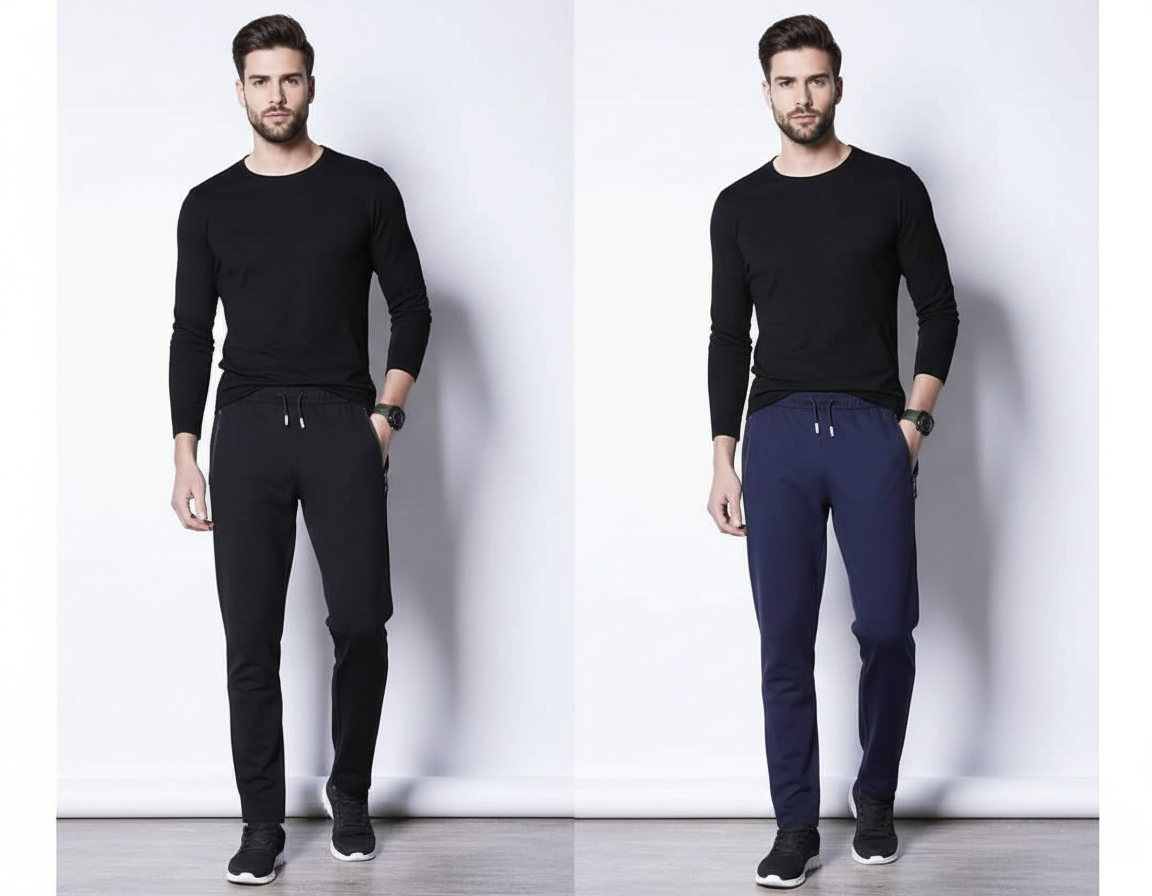 Summer Stretchable Plain Trousers (Set Of 2 Piece) For Men