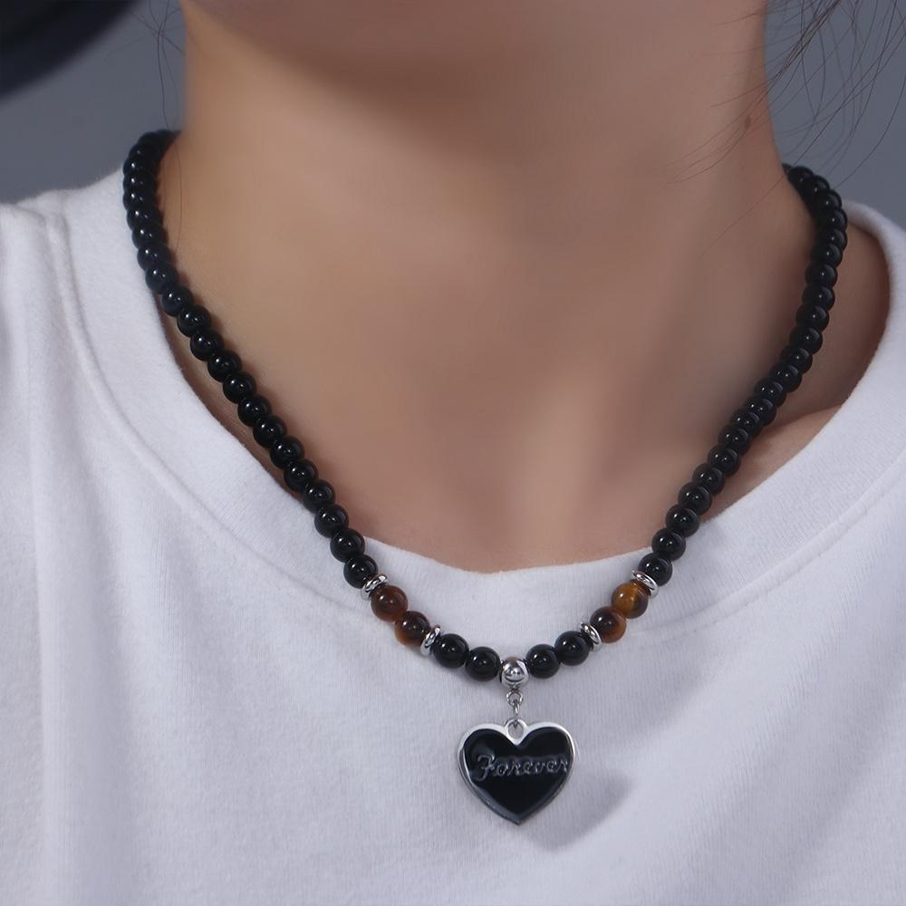 Exquisite Delicate Stainless Steel Clavicle Chain Tiger Eye Simple Natural Strand Beaded Men Bead Necklace Fashion Jewelry Personality Necklace Girl Gift
