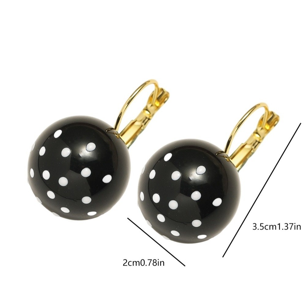 Retro Black White Polka Dot Earrings Acrylic Elegant Round Ball Ear Buckles Alloy Lightweight Dangle Earrings Casual Wear