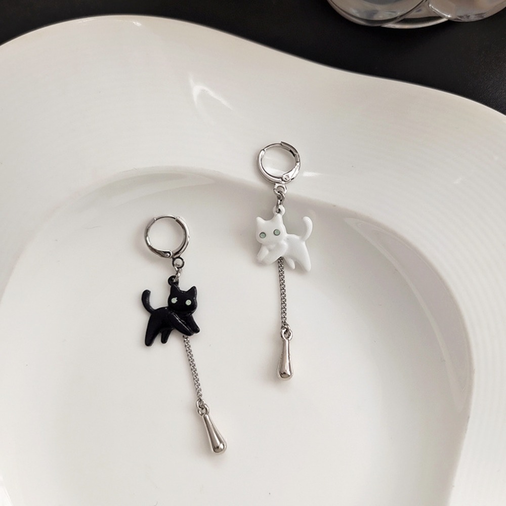 Creative Shiny Tassels Oil Drops Women's Accessories Asymmetrical Cat Earrings Earrings Kitten Stud Earrings