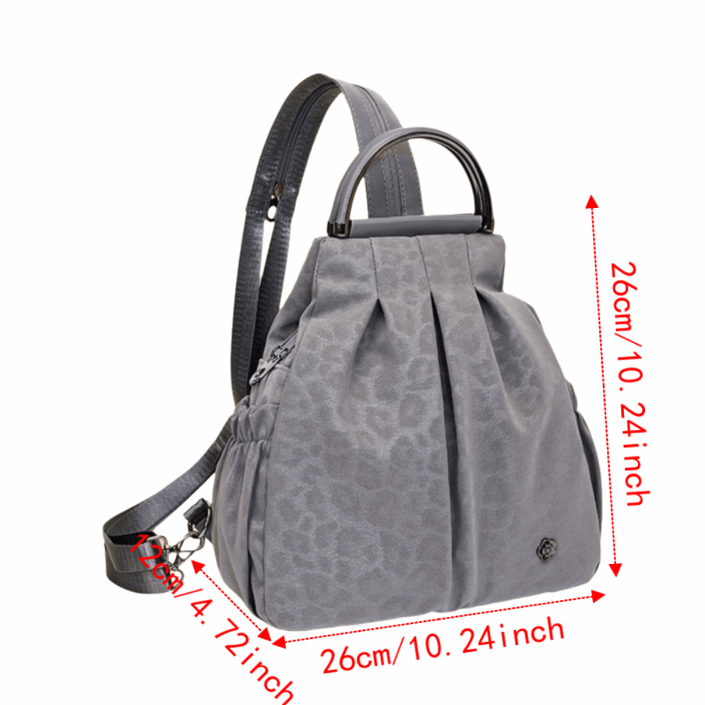New Large Capacity Leopard Print Backpack Casual Style Ruched Style Three-way Backpack Lightweight Multi-pocket School Shoulder Bag Daily