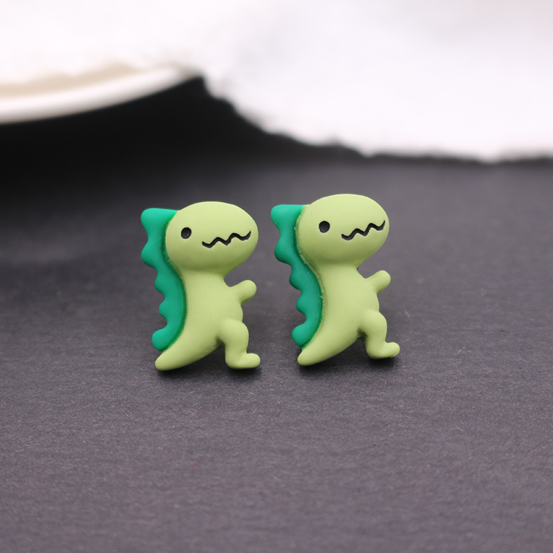 【Happy LifeStore】3D Cute Dinosaur Earrings Green Pink Yellow Animals Stud Earrings Creative Nessie Ear Jewelry Child Girls