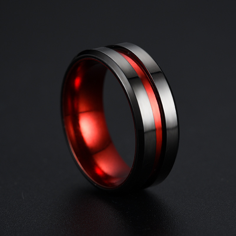 【Trendy designs】2021 Fashion Color Red Black Stainless Steel Ring for Men and Titanium Steel Ring