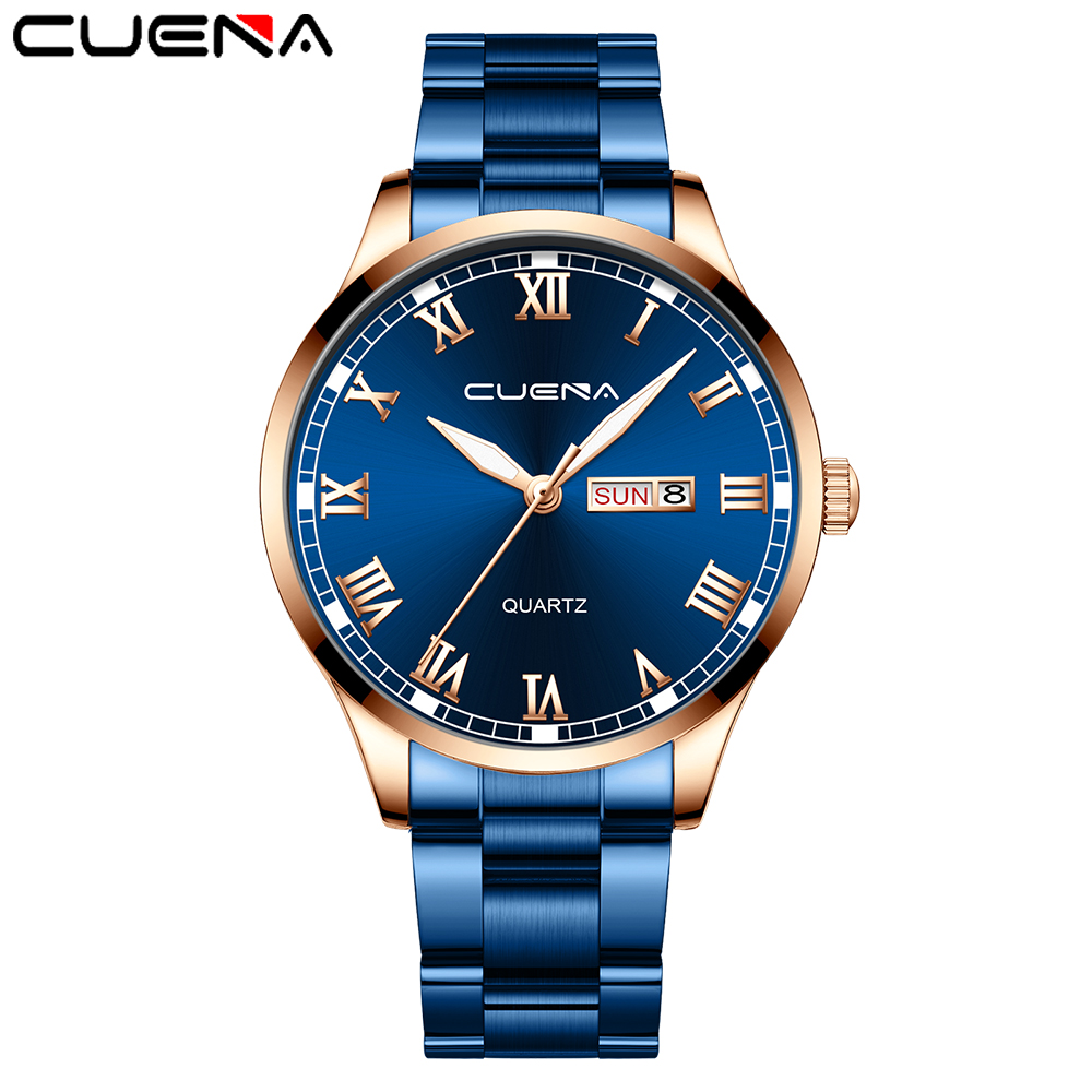 CUENA Men's New Business Steel Belt Watch Top Luxury Calendar Quartz Watch reloj hombre Wristwatches High Quality luxury watch