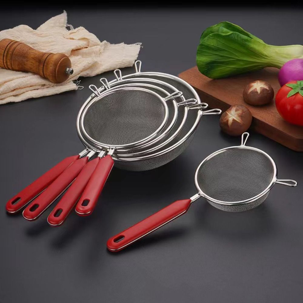 Kitchen Supplies 4 Sizes Mesh Strainer Stainless Steel Double Ears Flour Mesh Sieve Multipurpose Durable Noodle Drainer Soybean Milk