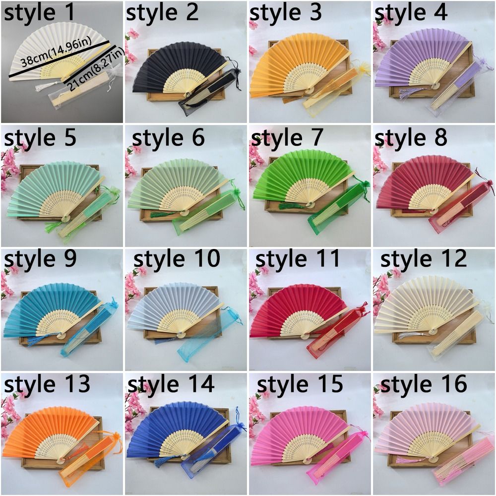 Portable Chinese Style Folding Fan Cooling Tool Wear Resist Silk Hand Fan with Tassel with Organza Bag Bamboo Hand Fan Party Decoration