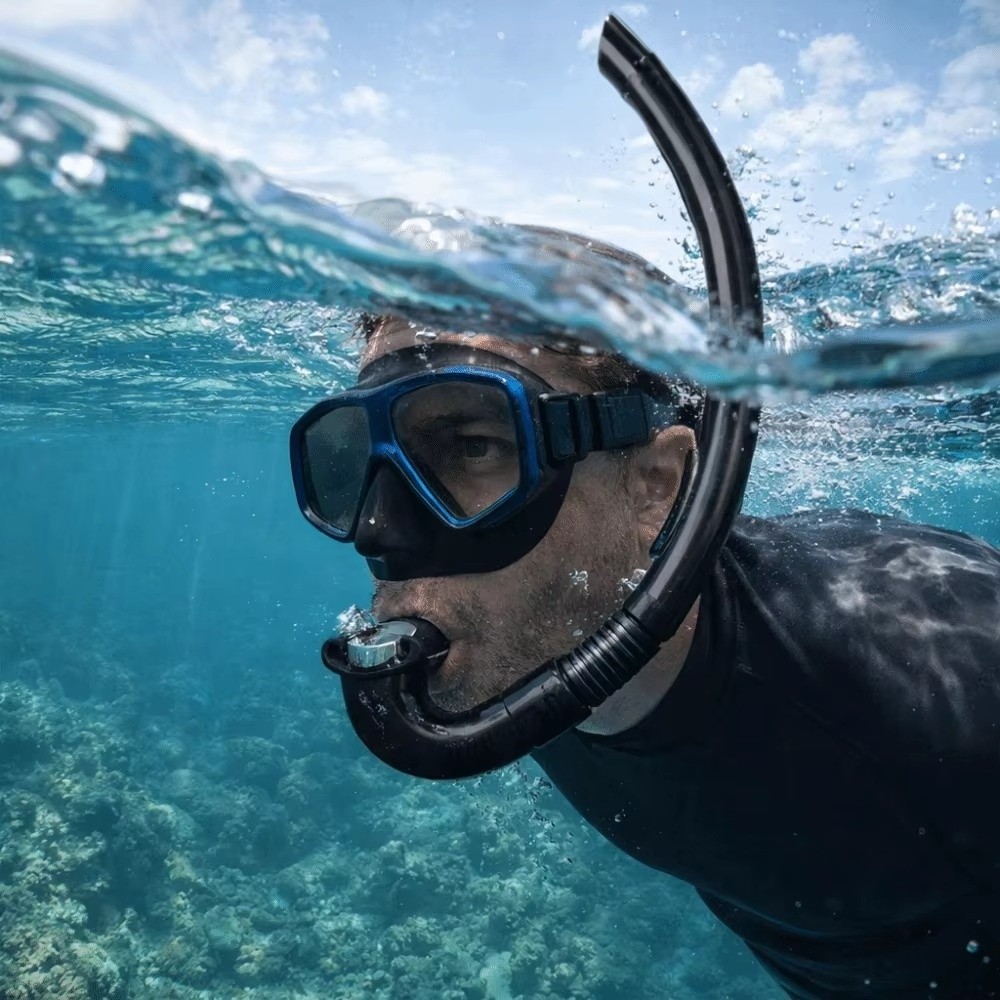 Easy Carry Soft Silicone Diving Snorkel Portable Anti-Drop Swimming Snorkel Comfortable Arc-Bite Snorkeling Snorkel Spearfishing