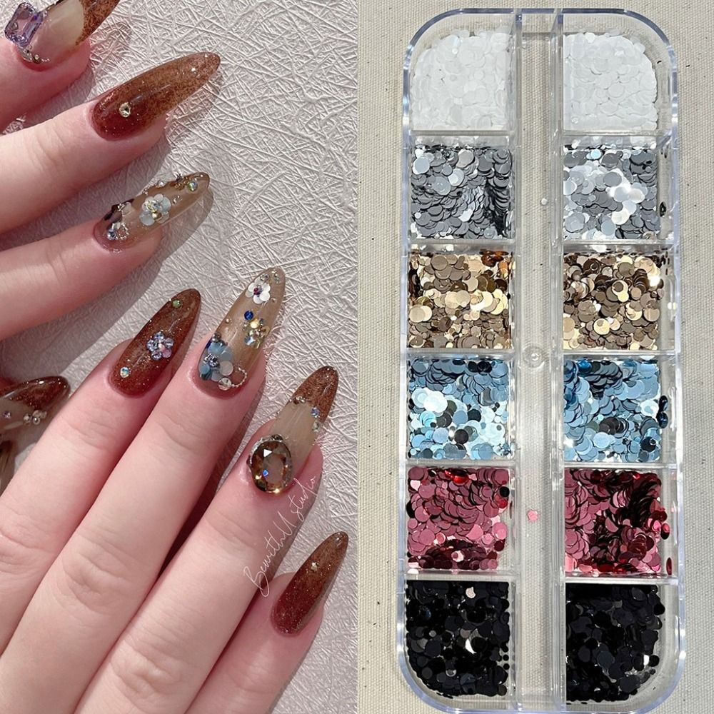 Creative 12-Grid Polka Dot Glitter Nail Art Decorations DIY Colorful Glitter Nail Accessories Minimalist Nail Charms Nail Salon
