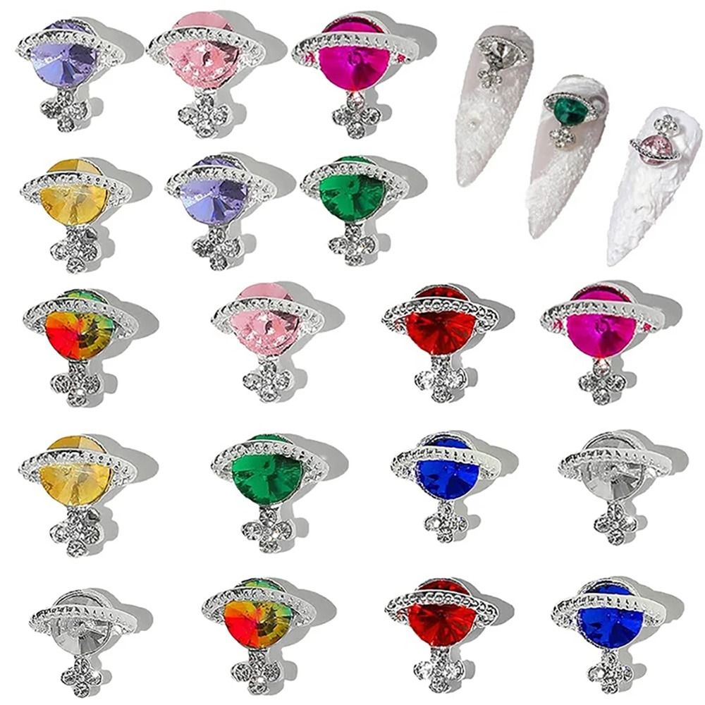 10Pcs/Pack New Jewelry Luxury Nail Charms Nail Parts 3D Zircon Alloy Nail Art Decoration Colorful Gems Stones Crystal Rhinestones Saturn Planet Cross