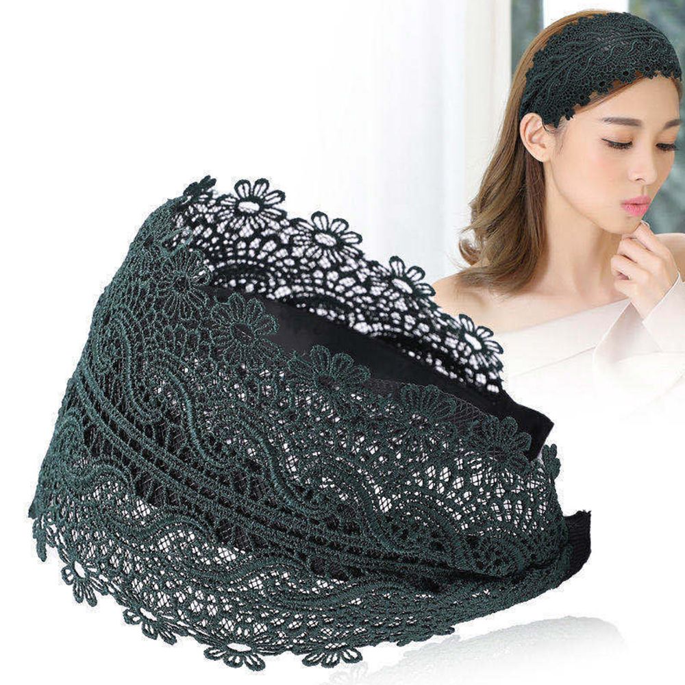 Simple Vintage Cloth Resin Make up Flower Lace Headband Wide Side Hairband Women Hair Accessories Hair Wear