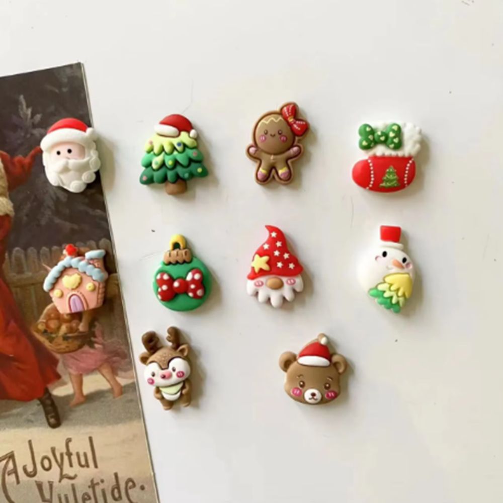 10Pcs Mini Handmade Christmas Fridge Ornaments Resin Art Cartoon Christmas Fridge Materials Cute DIY Resin Accessories Home Decor