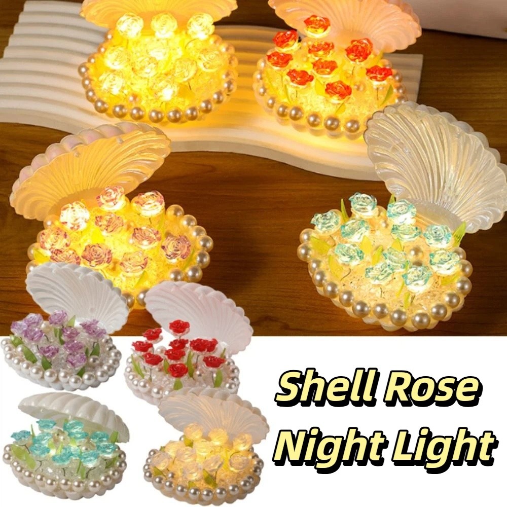 Night Light Warm Light Shell Night Light DIY Shell Shaped Flower Lamp Handmade Tulip Design Rose Night Light Gift For Women