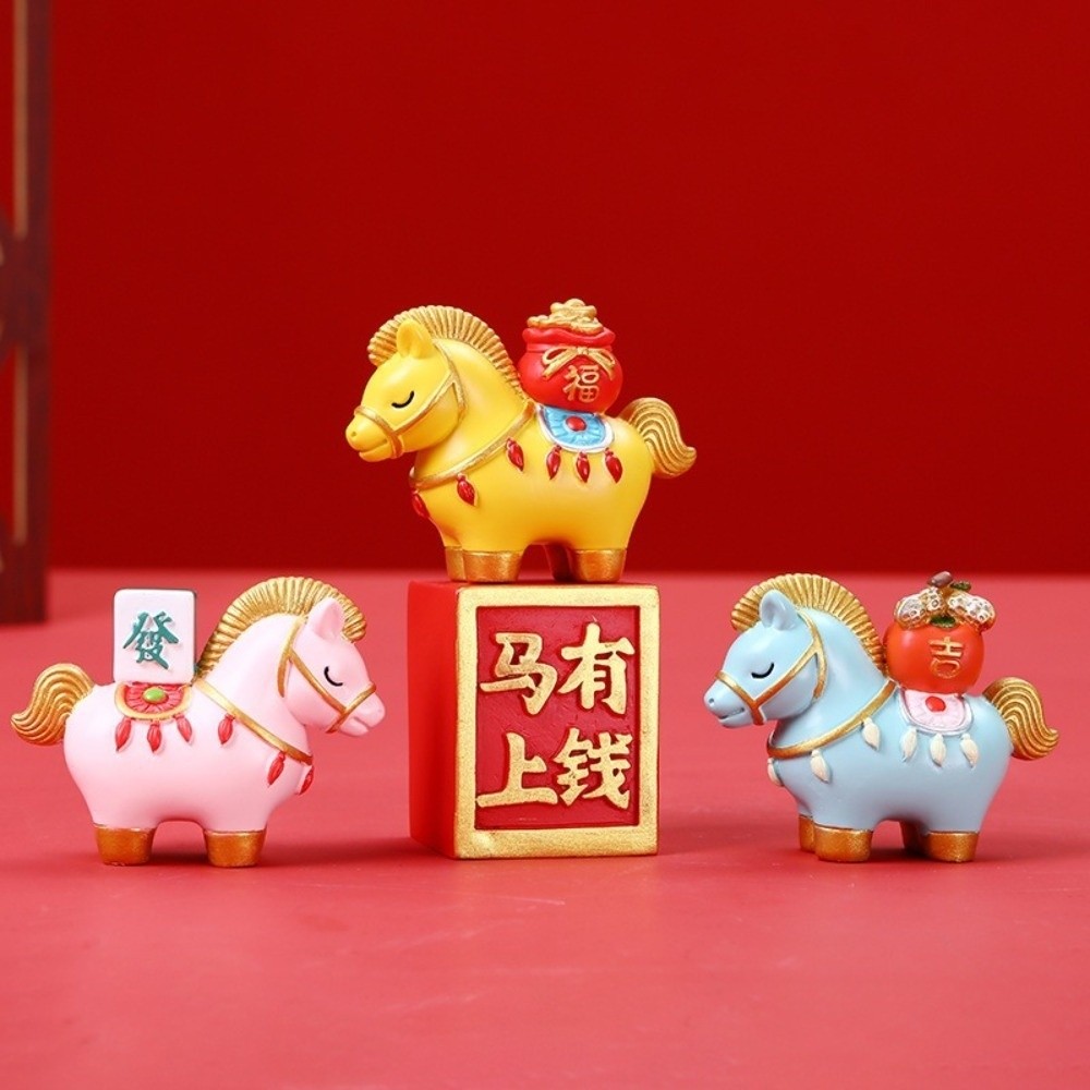 New Resin Zodiac Horse Ornament Lucky Bag Ingot Traditional Style Resin Horse Statue Good Luck Chinese New Year Decoration Home Decoration