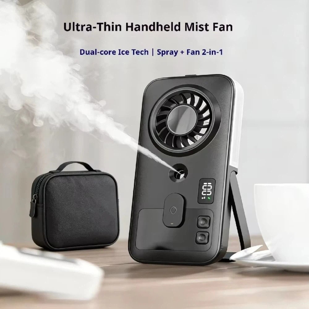 Portable Humidifier Mini Size Handheld Mist Fan Powered Compact Design Portable Mist Fan Moisturizing Function Hydrating Function Digital Display Fan Humidifying Application