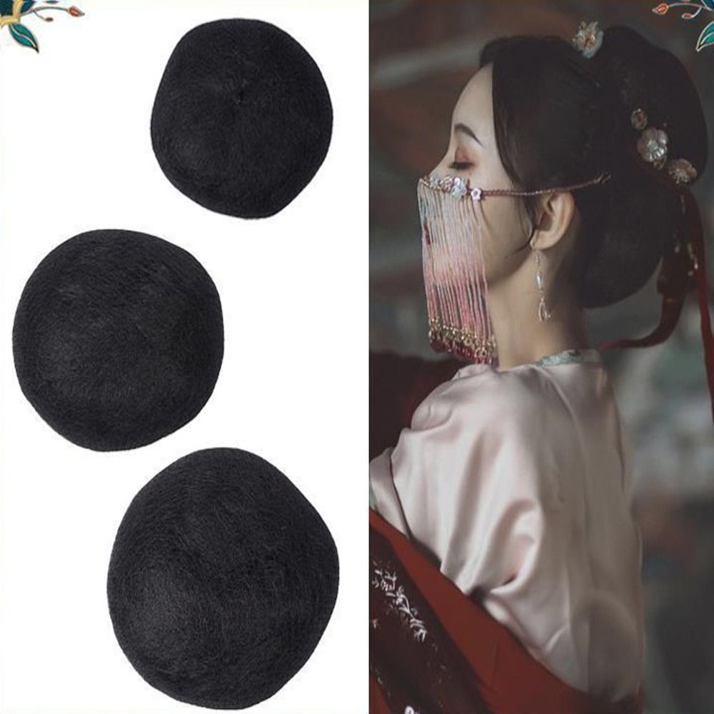 Black DIY Party Girls Ancient Women Chinese Style Traditional Synthetic Cosplay Wig Retro Hair Chignon Fairy Wig Bag Hanfu Hair Pads